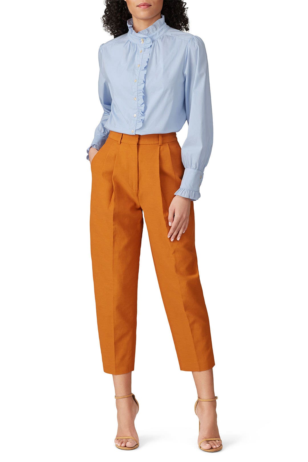 Long Sleeve Poplin Ruffle Top by Rebecca Taylor NYC 0