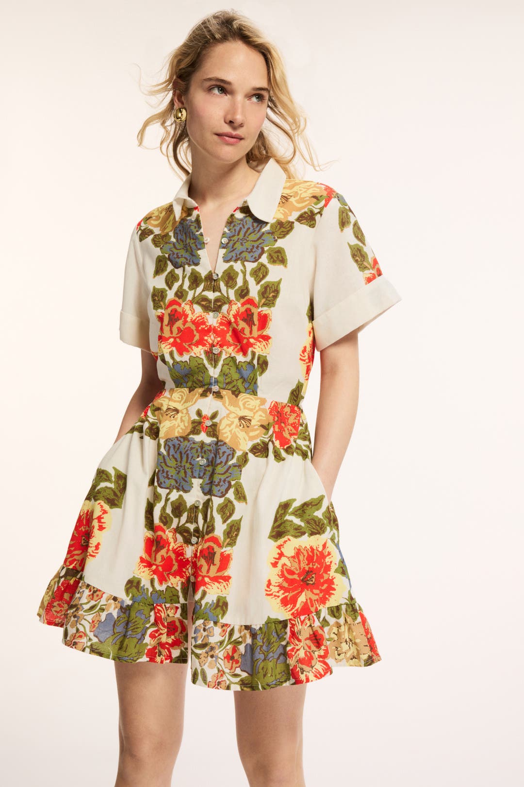 Cleobella Floral Sadie Mini Dress Cream-multicolored-print