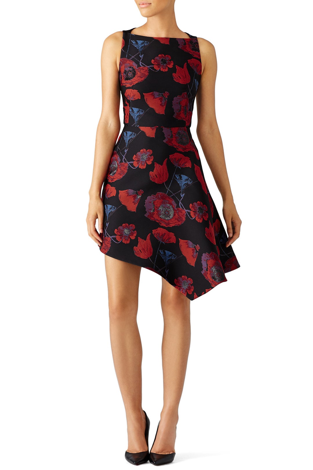 Red Floral Asymmetrical Dress by Osman 0