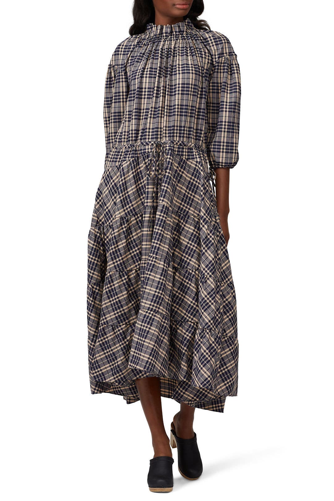 Plaid Tie Waist Tiered Dress by TEIJA | Rent the Runway