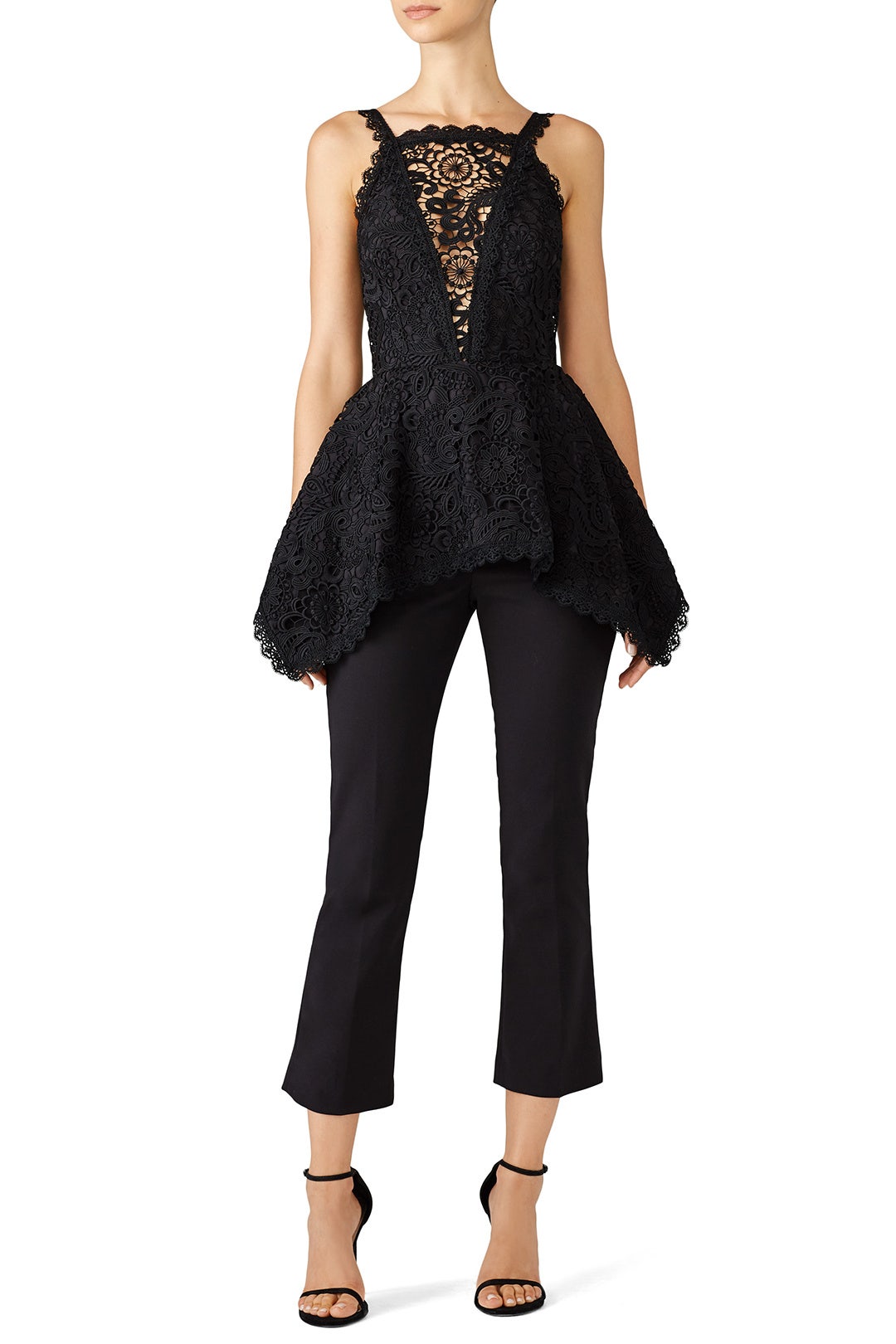 Black Illusion Lace Peplum Top by AMUR 0