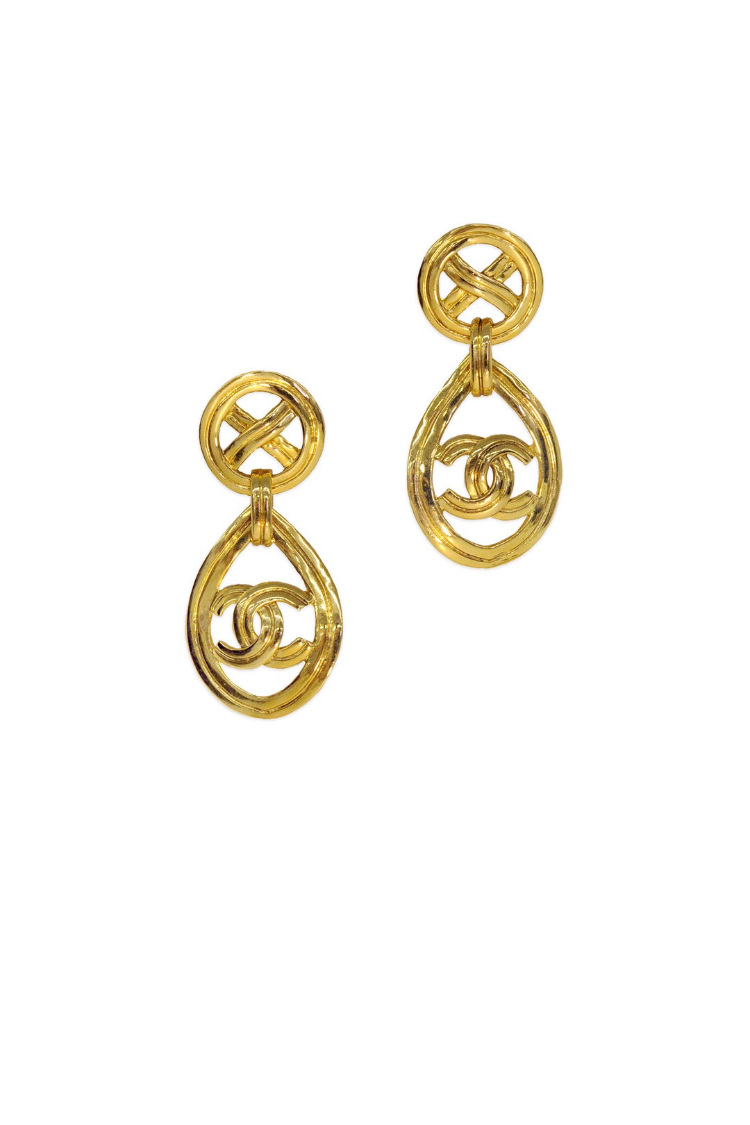 Vintage Chanel CC Gold Drop Earrings by Decades Vintage