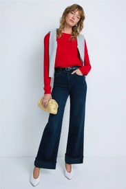 High Rise Column Jeans With Cuff by LE JEAN