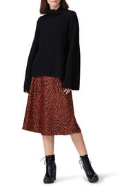 Brown Zebra Satin Midi Skirt by Sweet Baby Jamie