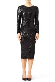 Black Ruched Sequin Dress by Donna Karan New York