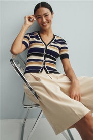 Short Sleeved Striped Cardigan by Toccin