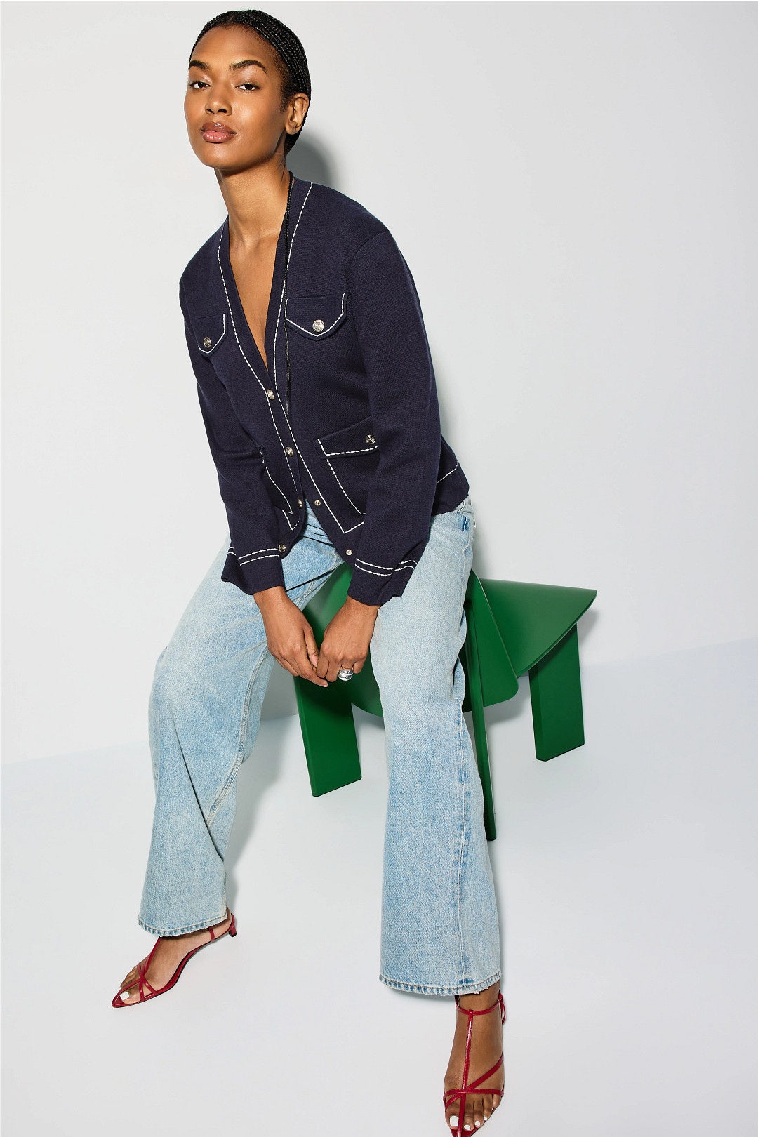 Moussy Contrast Stitch Cardigan by Maje 0