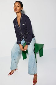 Moussy Contrast Stitch Cardigan by Maje