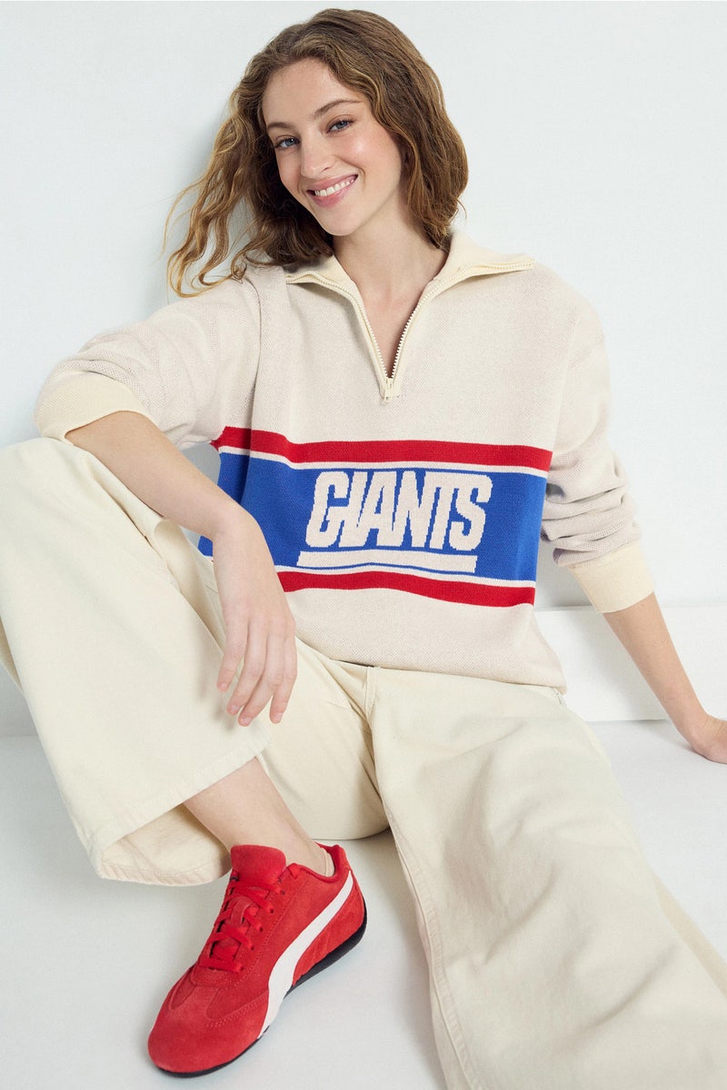 NY Giants Logo Stripe Quarter Zip Sweater by Terez - Photo 0