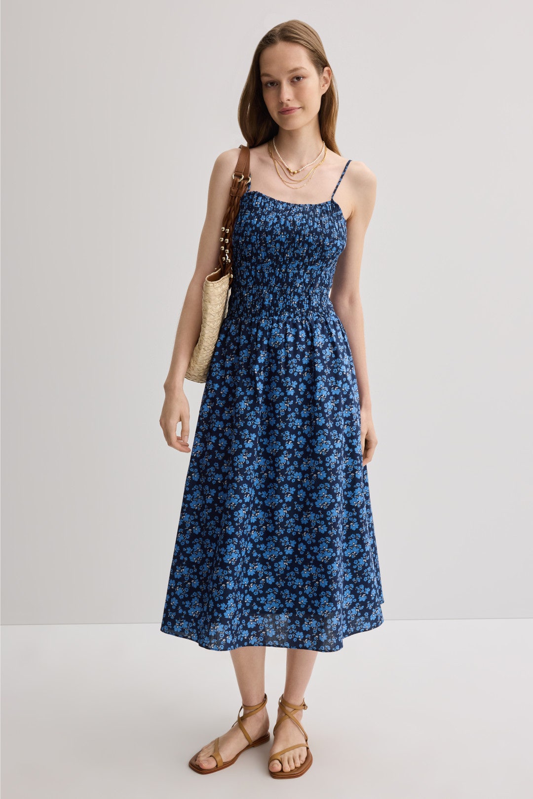 Floral Print Smocked Midi Dress by English Factory 0