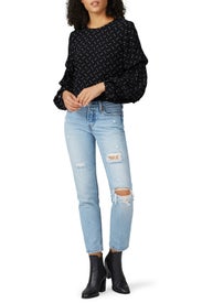 Printed Ruched Sleeve Top by Fifteen Twenty