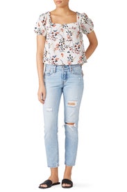 White Floral Puff Sleeve Top by Louna