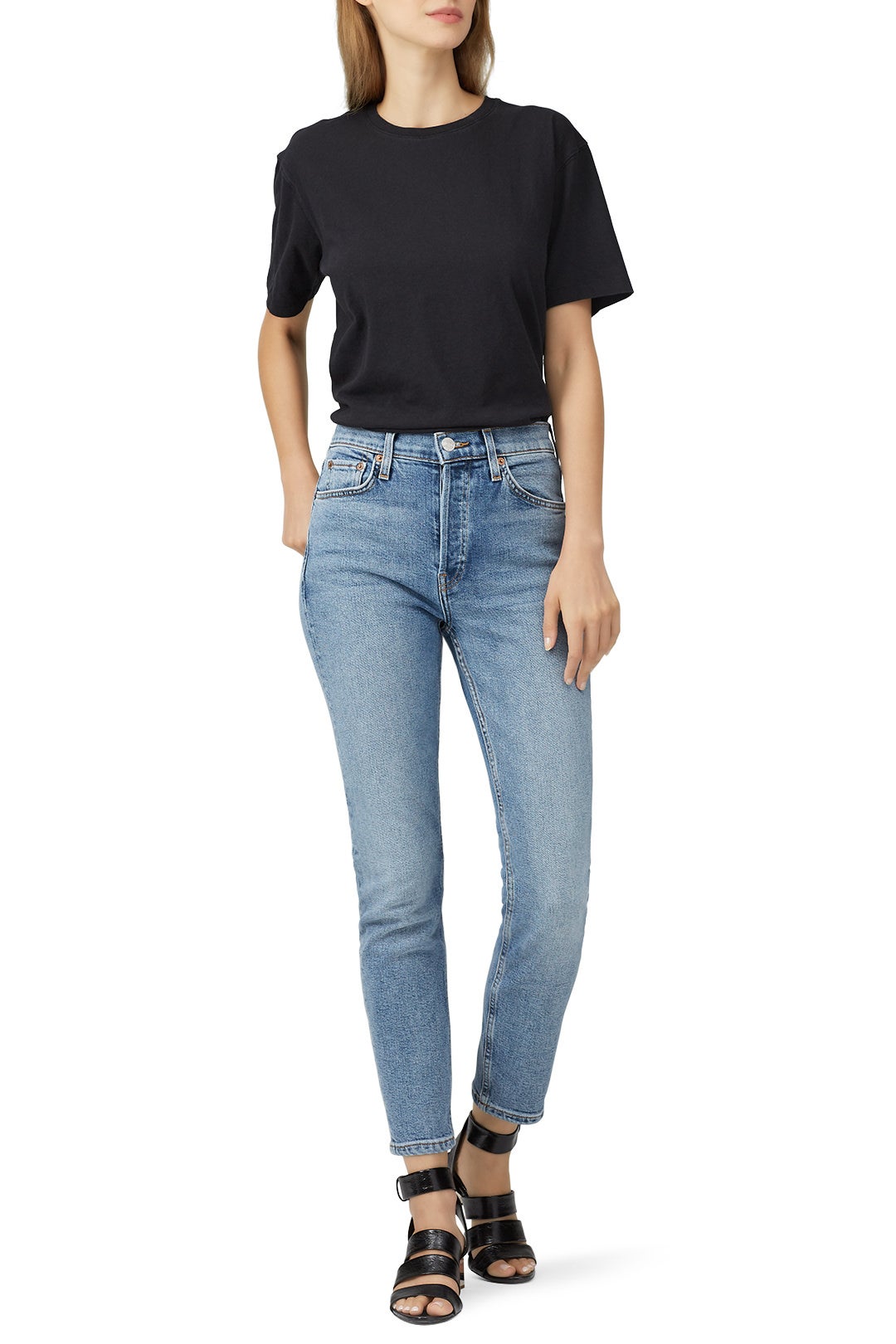 Light Wash High Rise Ankle Crop Jeans by RE/DONE 0