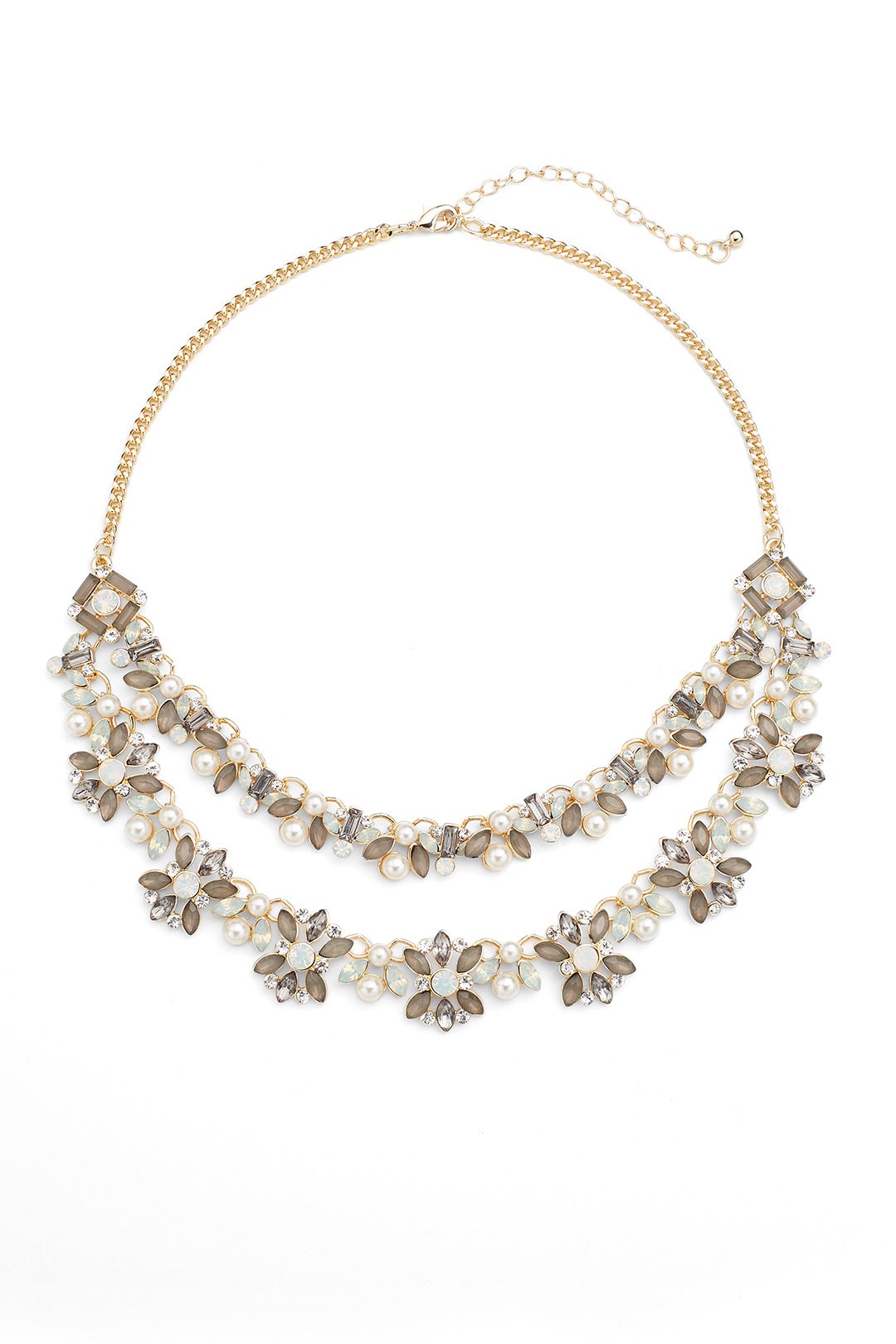 Gold Layered Crystal and Pearl Necklace by Slate & Willow Accessories 1