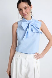 Sleeveless Poplin Tie Neck Top by Adam Lippes x RTR