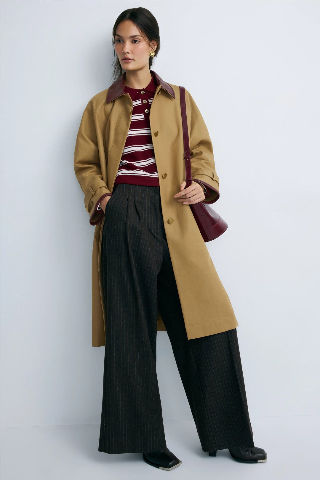 Joey Khaki Contrast Collar Trench Coat by Sandro | Rent the Runway