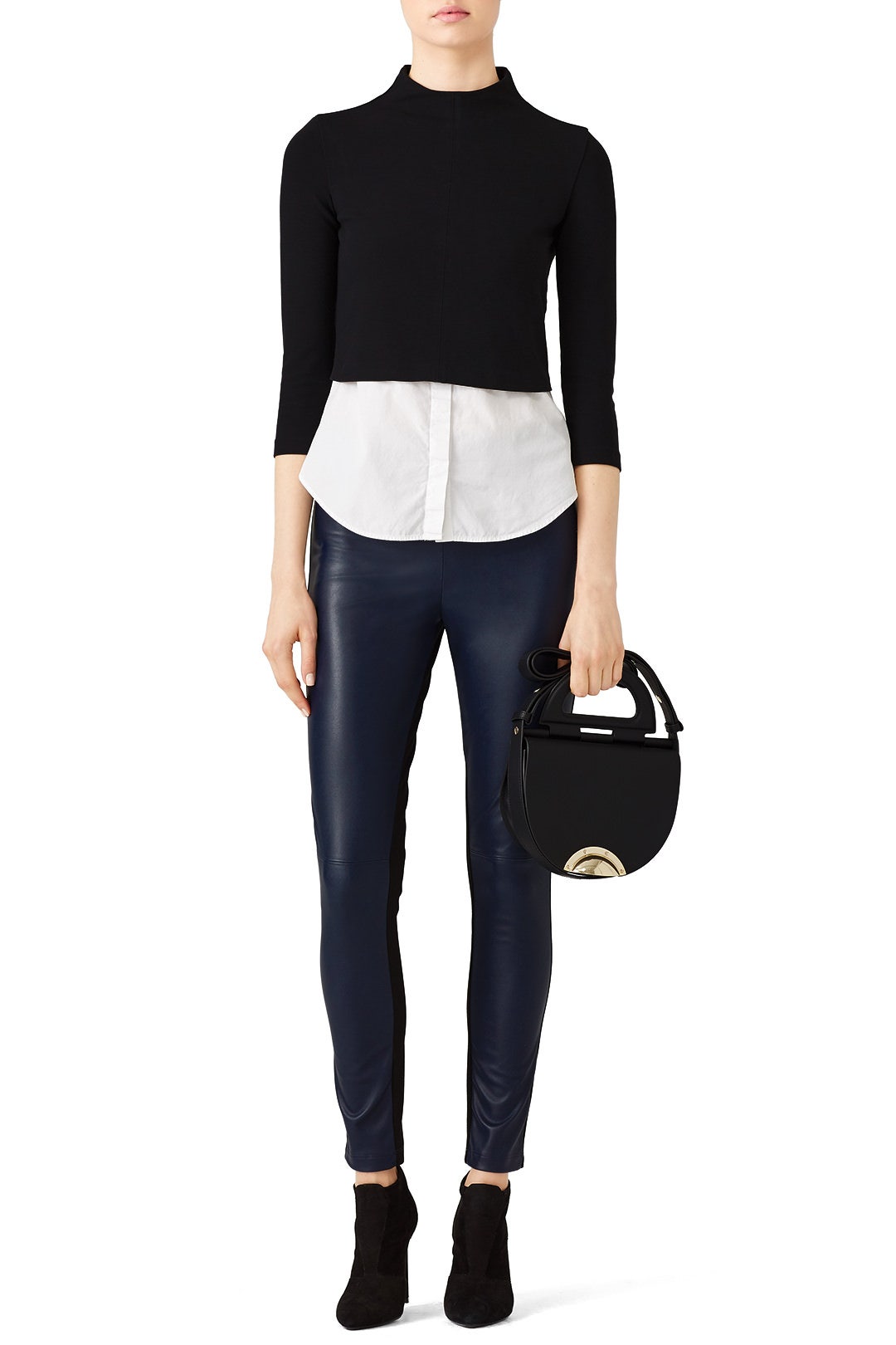 Navy Faux Leather Leggings by Slate & Willow 0
