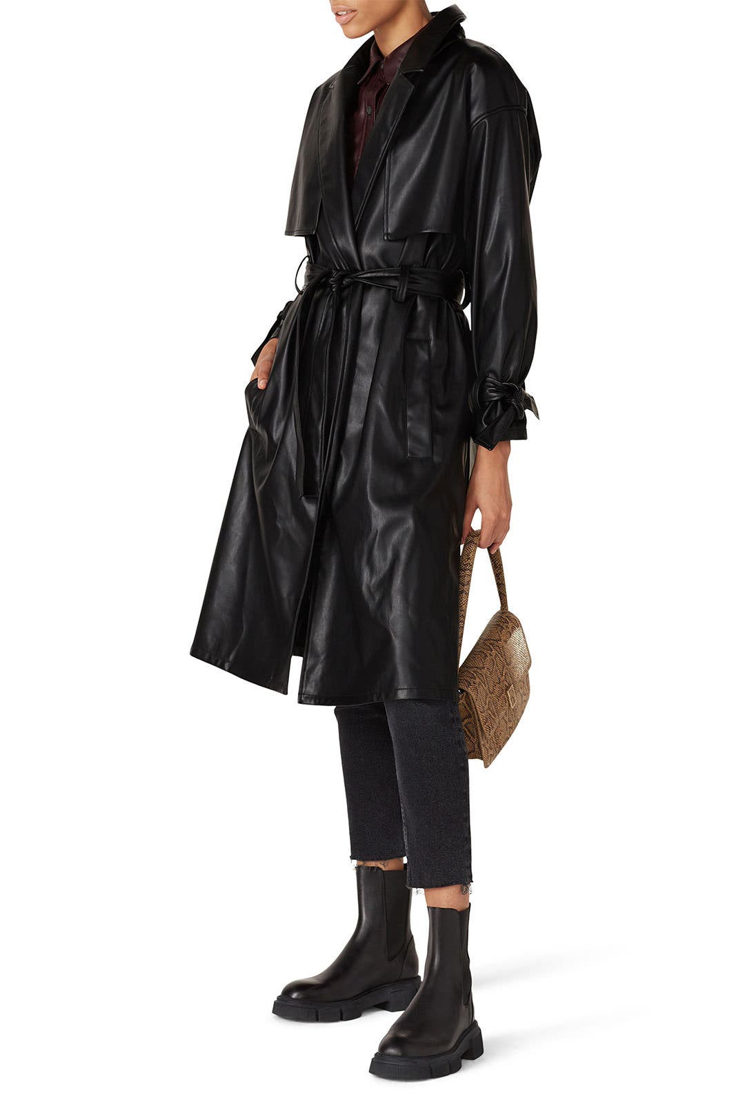 激レア♣︎evoke wool Leather P-COAT 袖レザーピーコート Black Faux Leather Trench Coat by Love, Whit by Whitney Port
