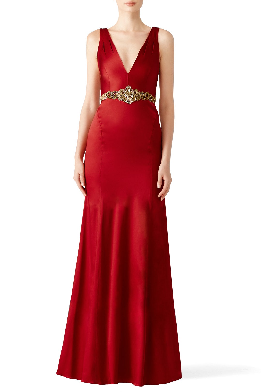 Wine Stretch Satin Gown by Marchesa Notte 0