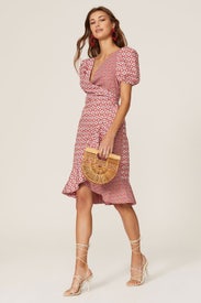 Red Faux Wrap Dress by Sachin & Babi