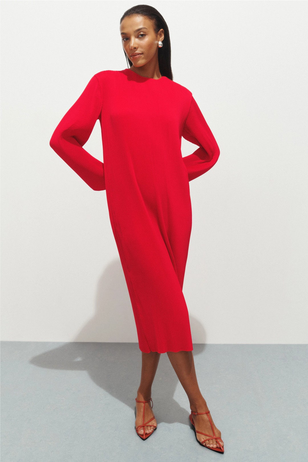 Tibi Plisse Midi Dress | Red | Size XXS | Shopbop