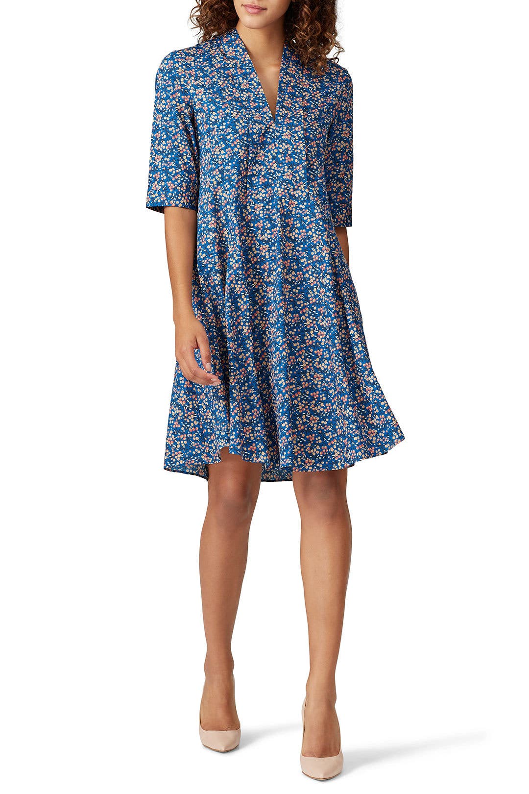 Blue Floral Scarf Neck Dress by Derek Lam 10 Crosby x RTR | Rent