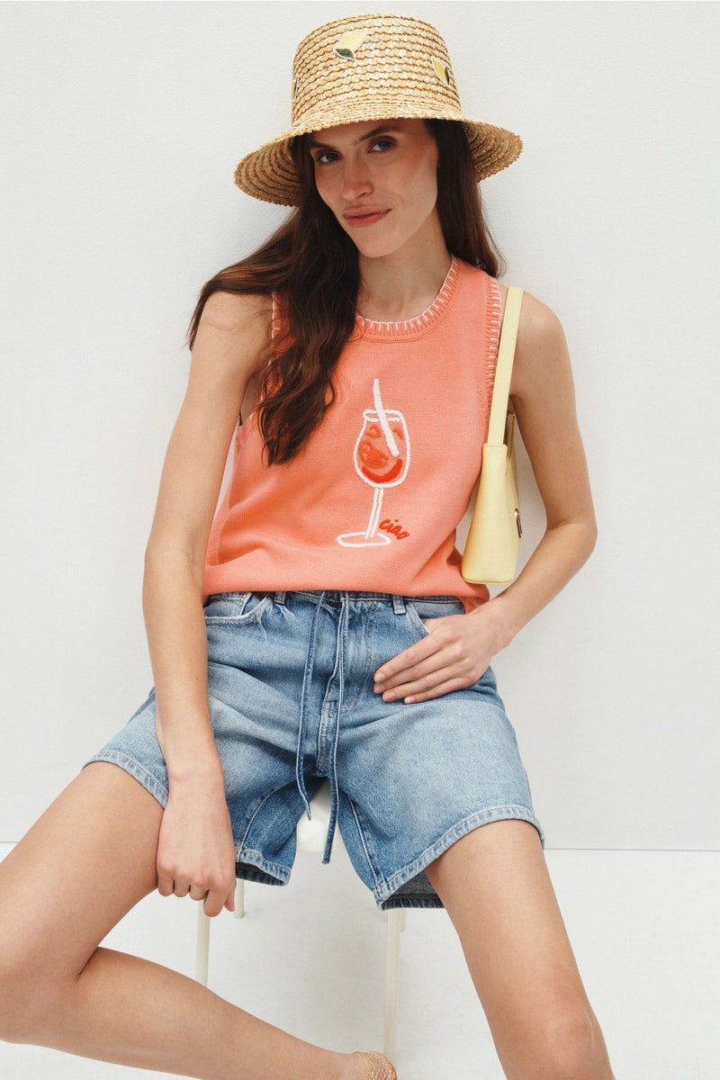 Aperol Spritz Jacquard Sweater Tank by Marine Layer - Photo 0