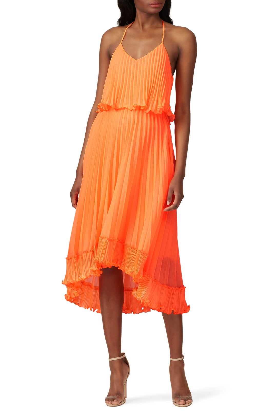 Pleated Burnout Georgette Dress by HALSTON 0