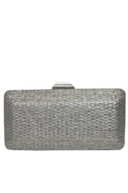 Silver Woven Raffia Clutch by Sondra Roberts