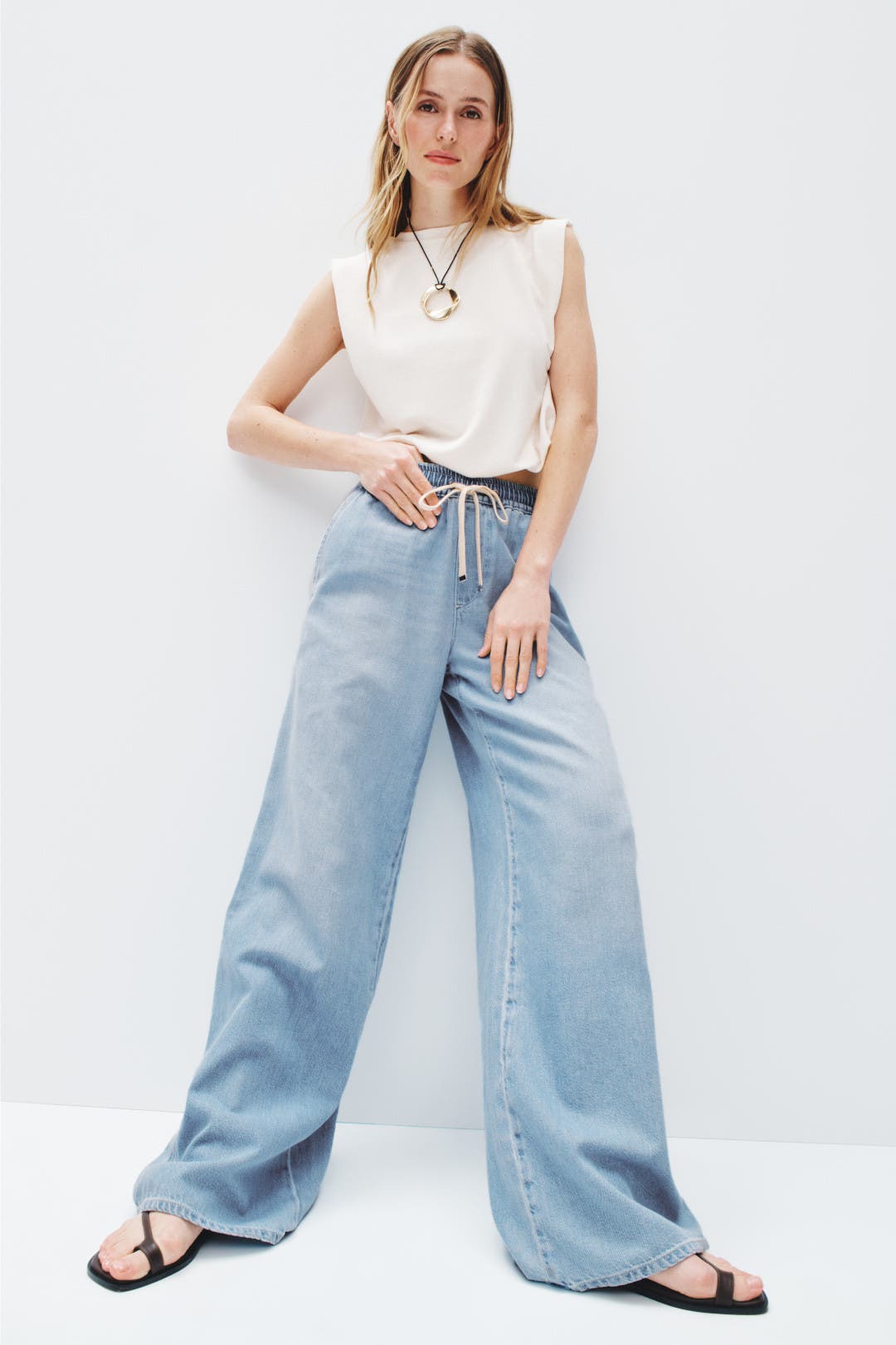 【HI FI FNK】Six Long Wide Denim Pants CRYSTAL, High-rise Wide Leg Jeans | 6IXTY8IGHT Hong Kong