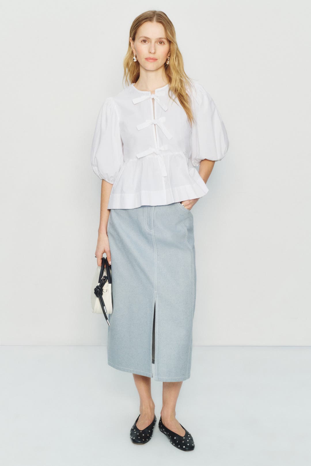 GANNI ブラウス Cotton Poplin Peplum Blouse Cotton Poplin Peplum Tie Blouse | GANNI US