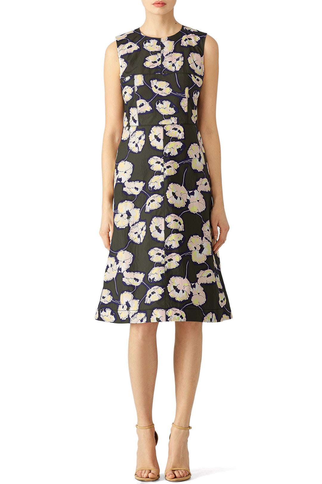 Dark Olive Floral Printed Dress by Marni 0
