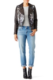 Black Floral Leather Jacket by Parker
