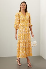 Yellow Eyelet Midi Dress by Shoshanna