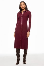 Variegated Rib Knit Leather Combo Dress by Toccin