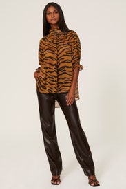 Tiger Print Mock Neck Blouse by Adam Lippes x RTR