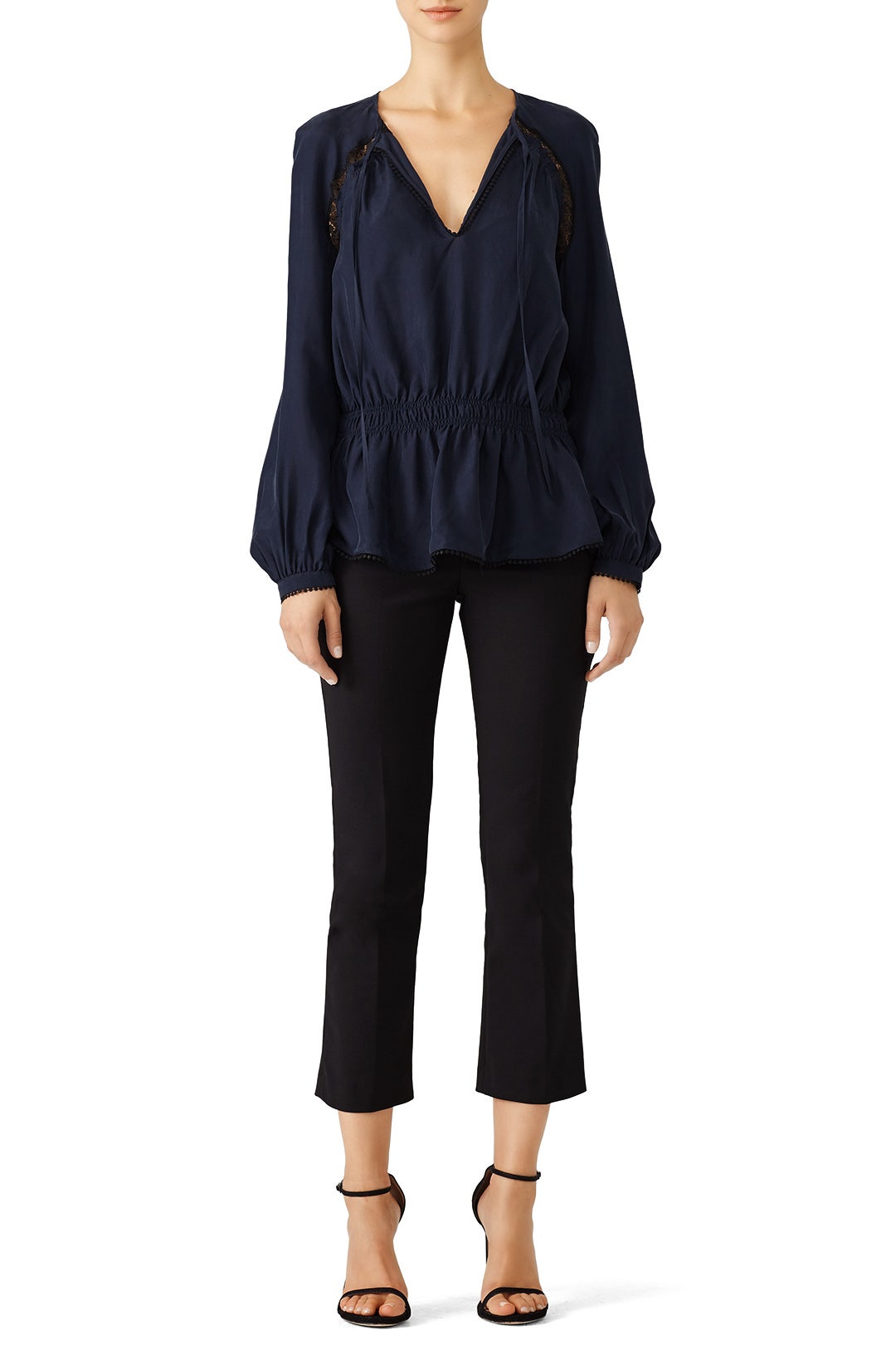 Navy Peaking Lace Tie Top by Derek Lam 10 Crosby 0