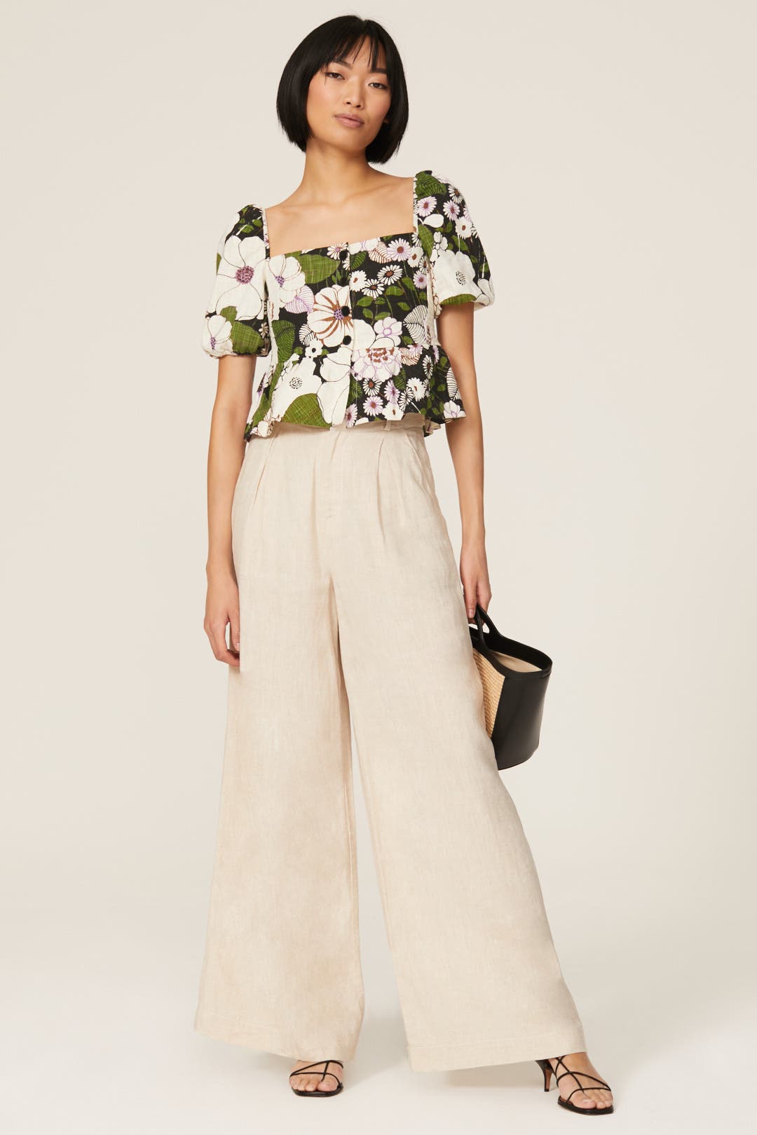 Maje Loflower Puff Sleeve Top Multicolored-cream-print