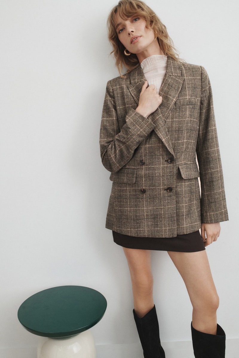 Brown Plaid Winston Blazer by Reformation - Photo 0