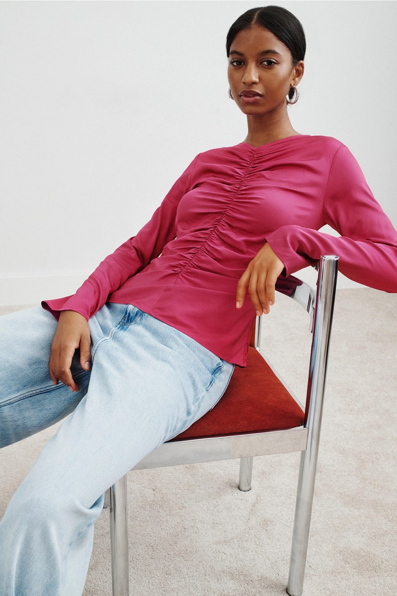 Allure Gathered Long Sleeve Blouse by THIRD FORM - Photo 0