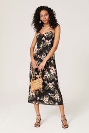 Black Floral V-Neck Midi Dress by Great Jones