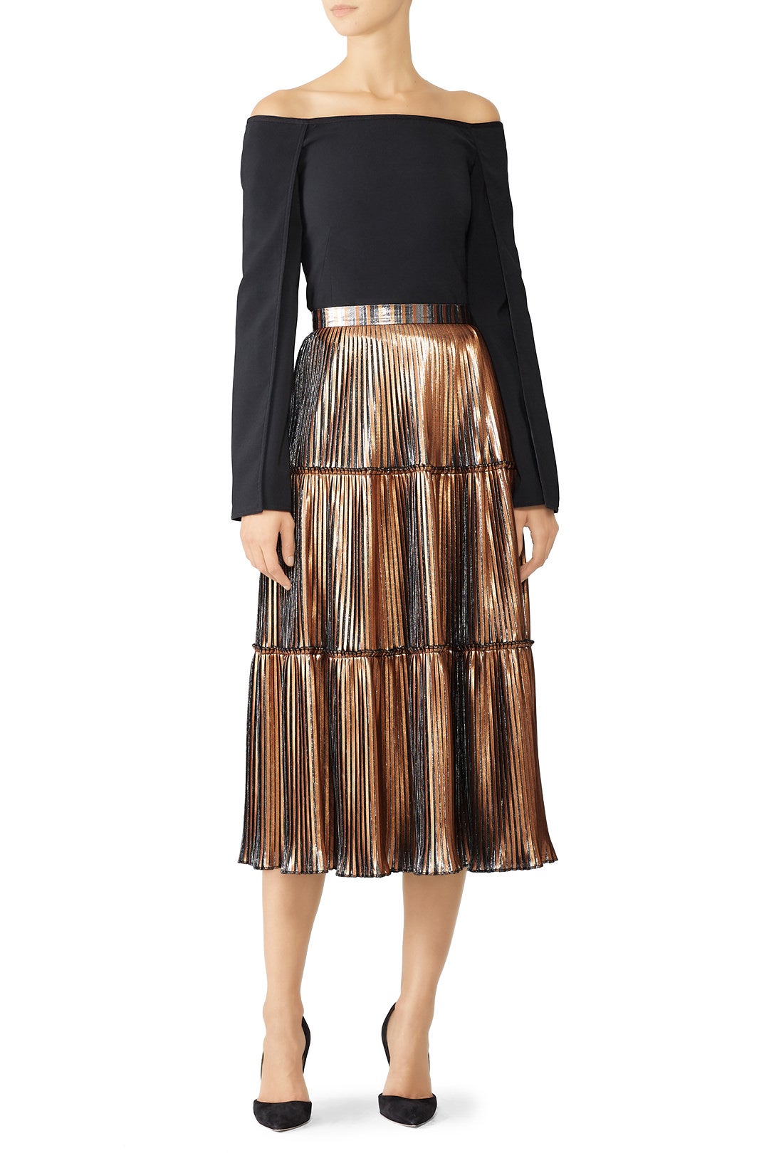 Gold Two Tone Pleated Skirt by Nicole Miller 0