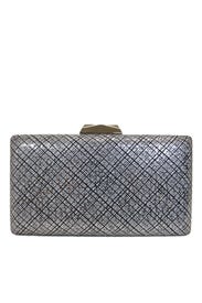 Black Metallic Etched Box Clutch by Sondra Roberts
