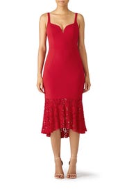 Red Laced Hem Dress by Aidan Mattox