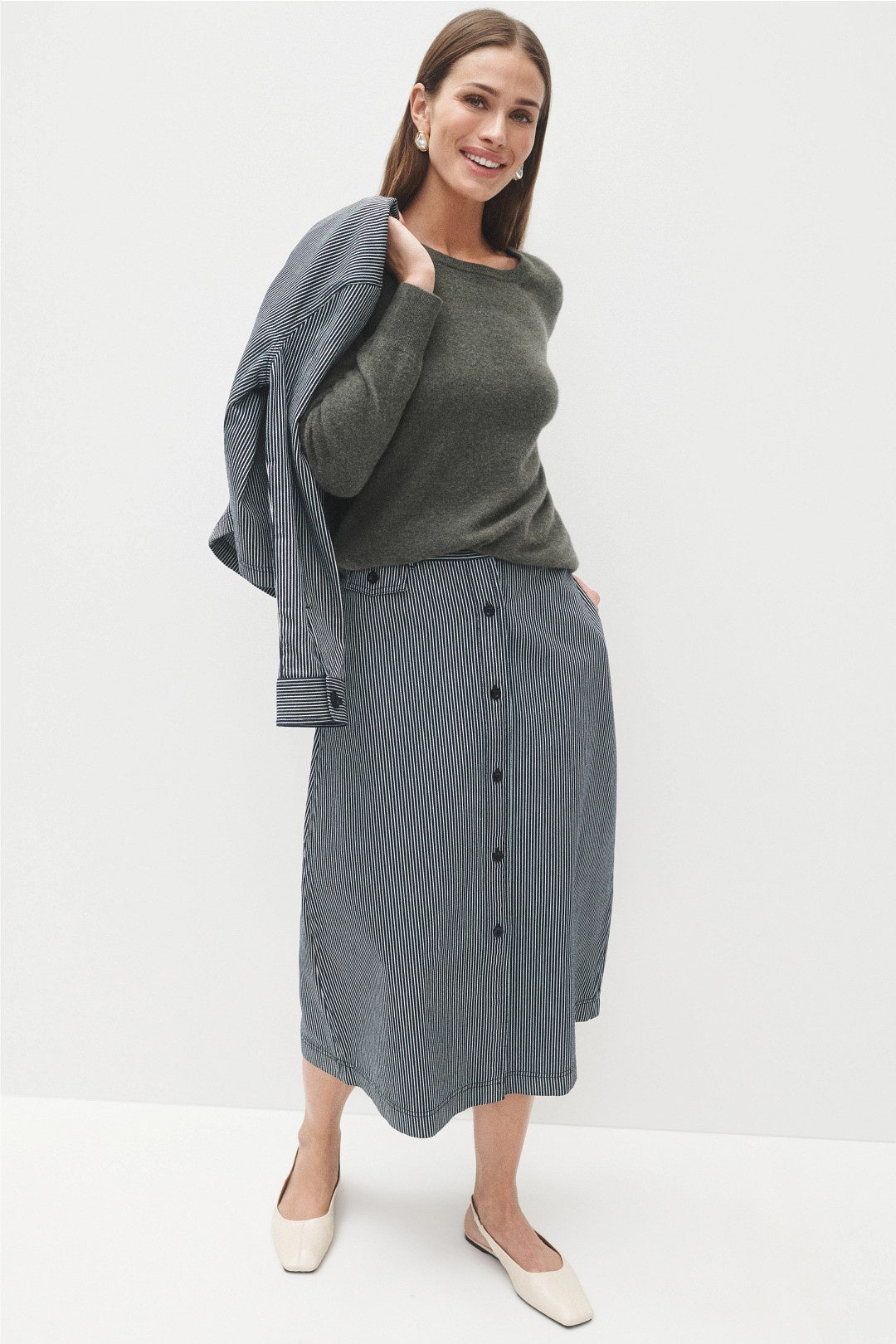 Robin Pinstripe Button Up Skirt by Ann Mashburn 0