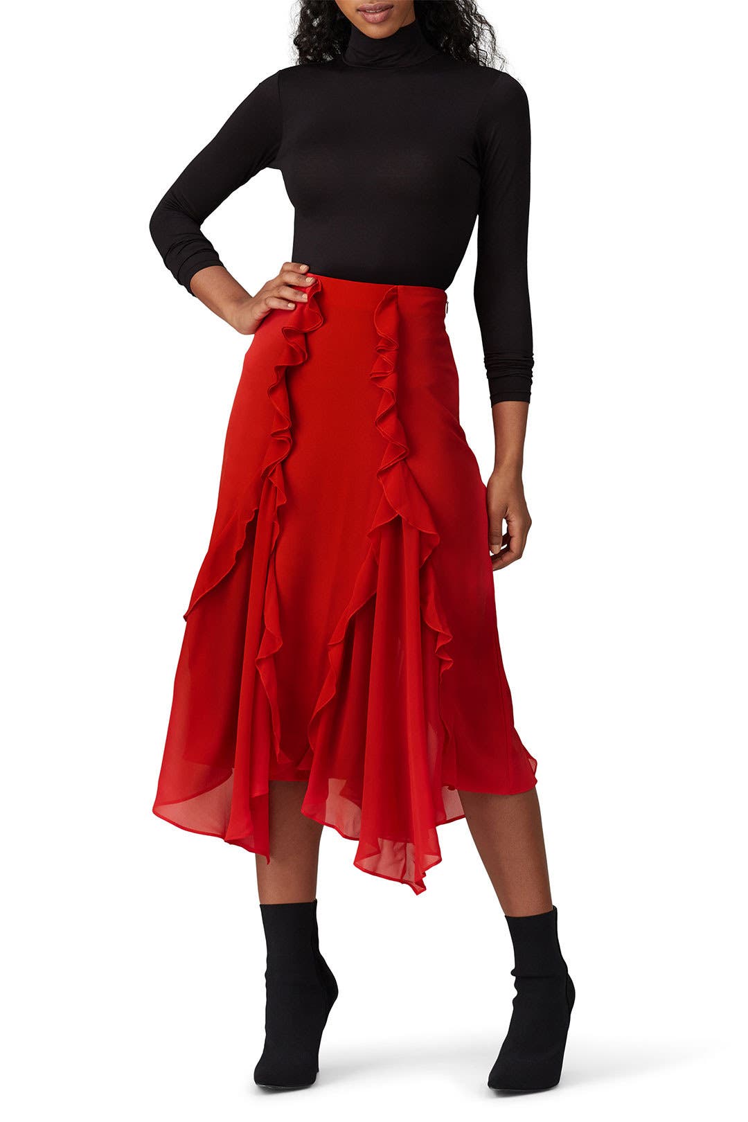 スカート Red Draped Ruffled Skirt Red Ruffle Midi Skirt by Rodarte X Universal Standard | Rent