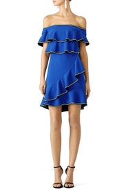 Cobalt Ruffle Mini Dress by Rebecca Vallance