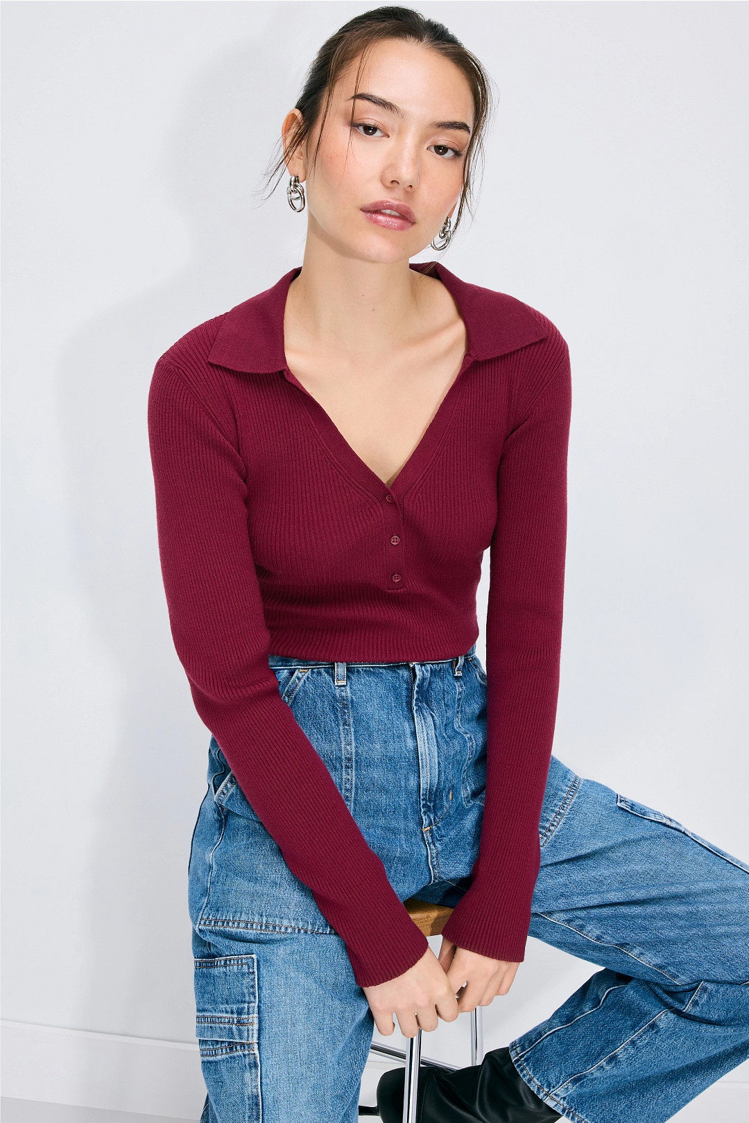 Collared V-Neck Sweater by T.W.I.N. 0