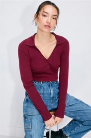 Collared V-Neck Sweater by T.W.I.N.