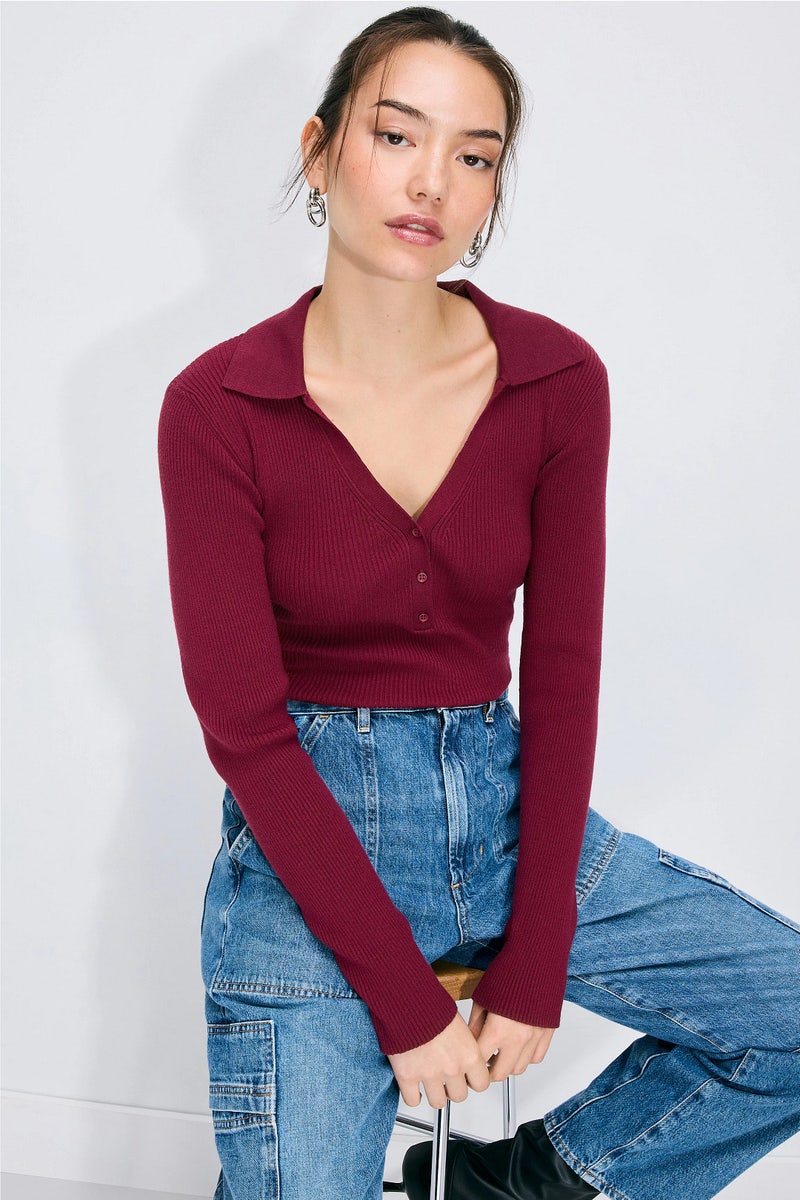 Collared V-Neck Sweater by T.W.I.N. - Photo 0